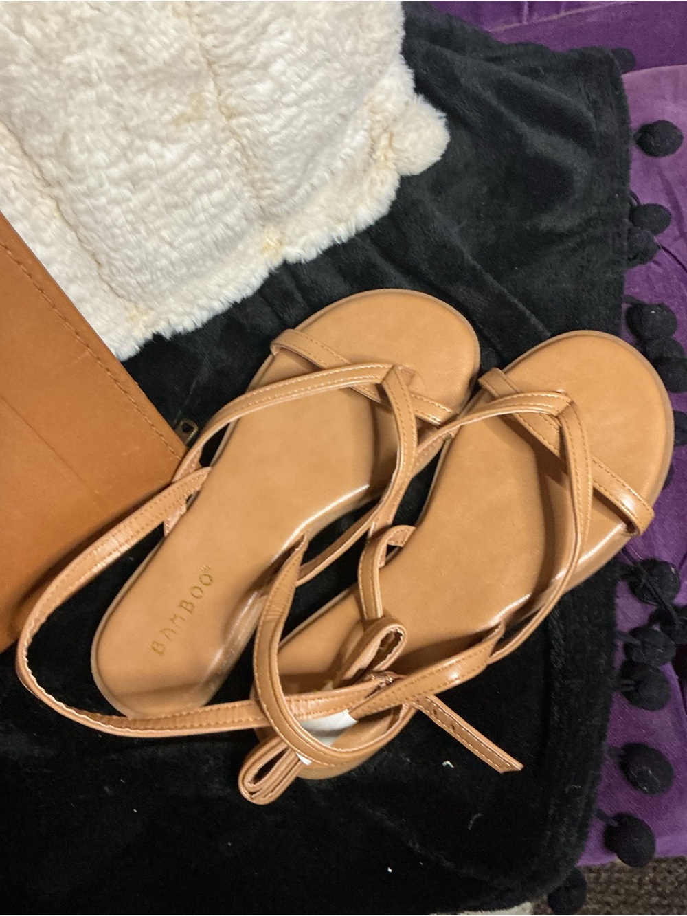 BAMBOO Tan Strappy Flat Sandals